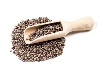 scoop on pile of monk's pepper (Vitex) on white