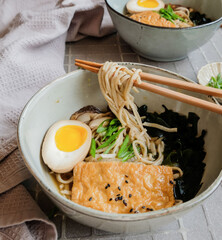 Homemade Japanese cuisine / Ginger Miso Soba Soup Noodle / Delicious and healthy non filling but...