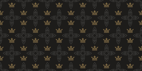 Dark background pattern in royal style on a black background, wallpaper, vintage. Seamless pattern, texture. Vector image - obrazy, fototapety, plakaty