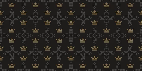 Fotobehang Dark background pattern in royal style on a black background, wallpaper, vintage. Seamless pattern, texture. Vector image © PETR BABKIN