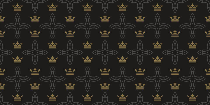 Dark background pattern in royal style on a black background, wallpaper, vintage. Seamless pattern, texture. Vector image