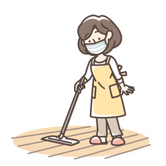 フローリングワイパーを使う女性