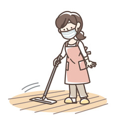 フローリングワイパーを使う女性