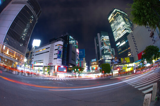 Dark Shibuya crossing at night