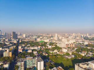 Fototapeta premium Aerial view city building of Bangkok downtown of Thailand