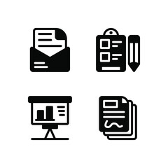 Vector illustration of email clipboard, presentation document glyph icon