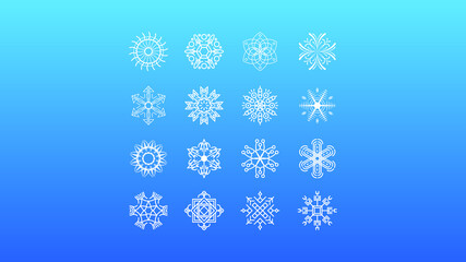 Set White Collection Line Snowflake Elements Winter Design Vector