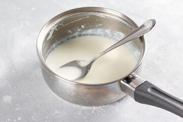 Milk sauce. The process of making bread pudding or Shahi tukra. Step by step
