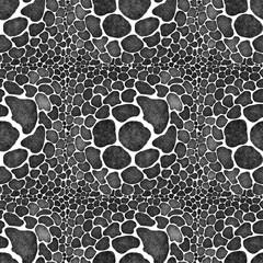 Naklejka premium Smooth organic shapes in mosaic. Professional artwork. Abstract seamless repeatable pattern. Original and hand drawn digital art. Illustration. Fabric texture. Black and white colors. 