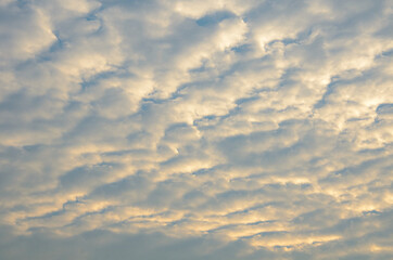 Little clouds floated in the sky, moving forward in the wind.