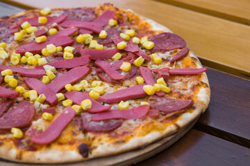 Fresh Italian pizza out of the oven