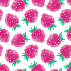 Pink Strawberry on white background. Bright colors. Healthy vegan food. Summer vibes. Yummy snack. Grocery. Seamless repeatable pattern. Original illustration. Digital art. Cute drawing. 