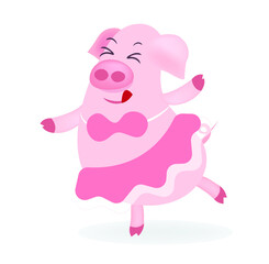 The Vector Illustration of Cute Ballerina Pig Dancing with Happy Smiling Face.