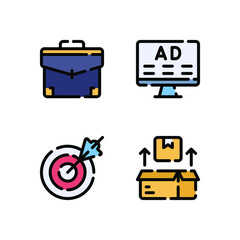 Vector illustration of briefcase ads target product lineal color icon