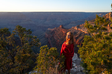 Child girl or woman on mountain landscape. Canyon National Park, United States. Kids on the nature.