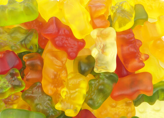 Gummy bears candies as background