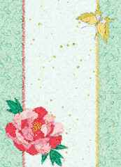 牡丹の花の和紙ちぎり絵風イラスト　コピースペースあり