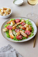 Caesar salad with chicken. Healthy eating. Diet. Recipes.