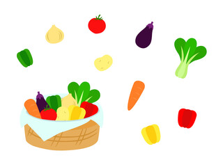 野菜とカゴに入った野菜のセット