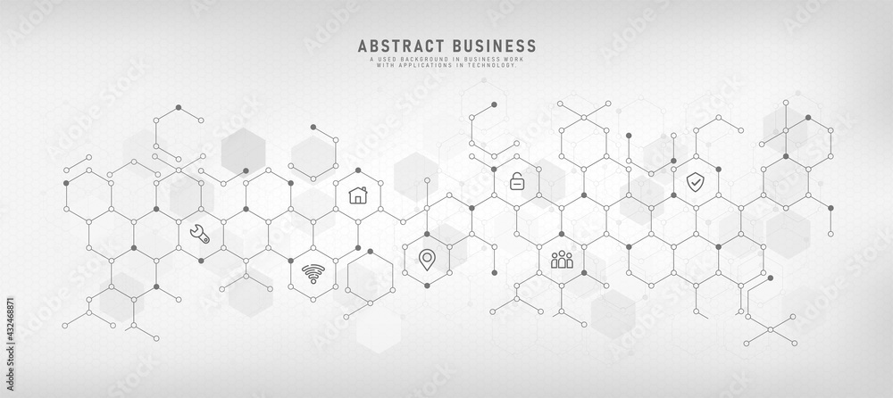 Wall mural technology background with flat icons and business symbols abstract concept and concept for internet