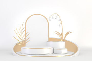 Roman podium  white for cosmetic product on background granite white. 3d rendering
