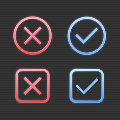 Set of cross mark and check mark icon.