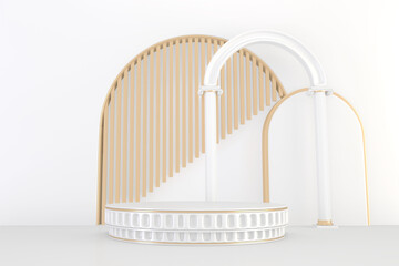 Minimal white pedestal design for product show, 3D rendering
