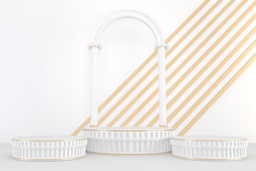 Minimal white pedestal design for product show, 3D rendering