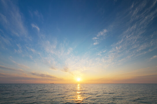 Sky background on sea shore sunset