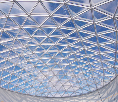 Glass roof of modern building windows.