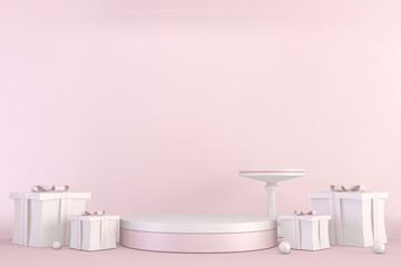 Obraz na płótnie Canvas Mock up Minimal pink pedestal design for product show, 3D rendering