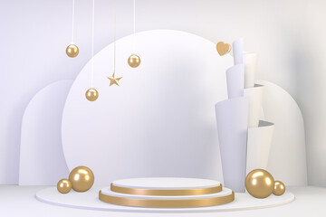 Roman podium  white for cosmetic product on background granite white. 3d rendering