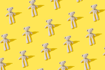 Creative background with gray tedy bear. Minimal children concept idea.