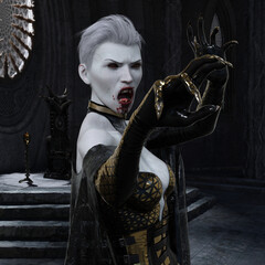 Vampire woman in a gothic castle 3d illustration