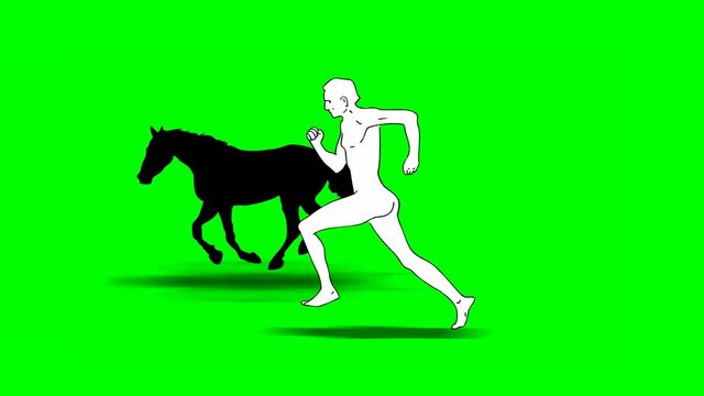 MAN AND HORSE ARE RUNNING
Man and horse are competing.2D hand drawn animation.Green screen /alpha matte.