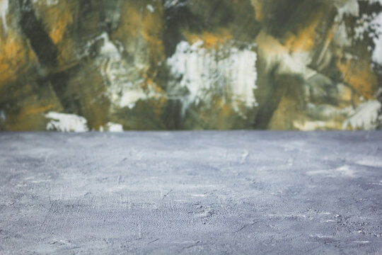 Empty concrete background texture surface in front. Stone tabletop and plaster  background wall