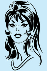 Beautiful fictional girl with curly hair, a cartoon illustration