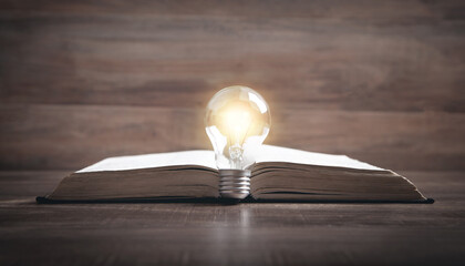 Light bulb and book. Knowledge and wisdom