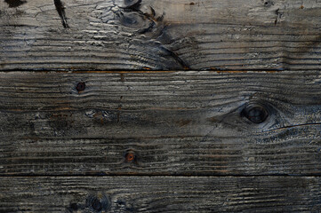 Abstract background of burnt wooden boards. Closeup topview for artworks.