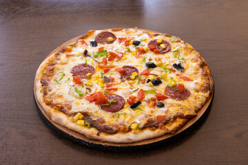 Fresh Italian pizza out of the oven