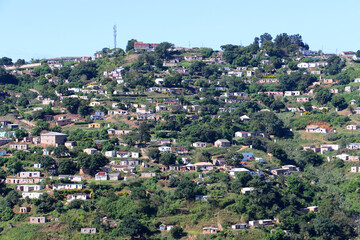 Poor rural settlement on a hillside in KwaZulu Natal, South Africa