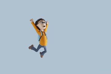 Obraz premium Cheerful young boy jumping and celebrating. 3D rendering.