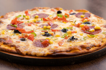 Fresh Italian pizza out of the oven