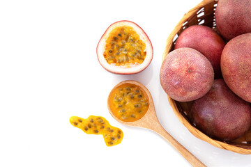 Close up fresh passion fruit on white background