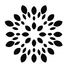 Explosion effect of random radial black petals on a white background. Floral abstract circular pattern for printing on pillows, clothing, interior design. Vector illustration.