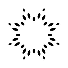 Explosion effect of random radial black petals on a white background. Floral abstract circular pattern for printing on pillows, clothing, interior design. 