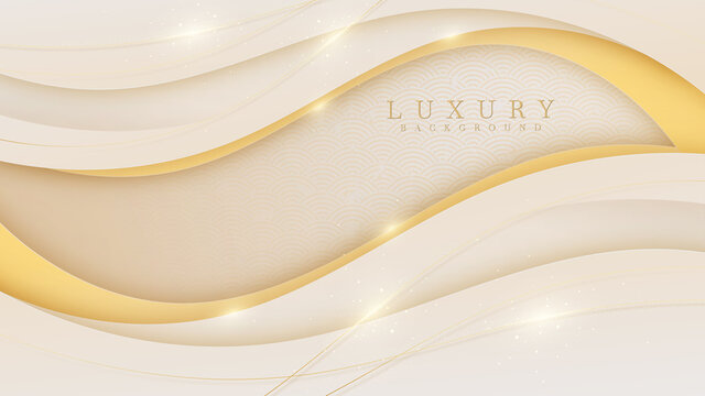 Yellow pastel background with curve golden lines. Luxury 3d realistic concept. Vector illustration for design.