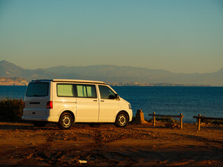 Fototapeta na wymiar Camper van on sea coast in Spain