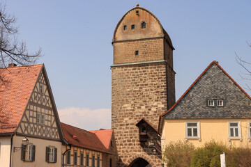Romantisches Oberfranken; Blickwinkel in Seßlach mit Hattersdorfer Stadttor