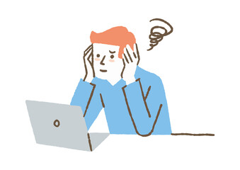 仕事中に悩んでいる男性